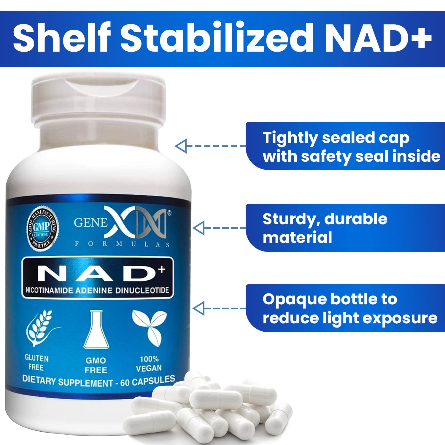 Genex Formulas NAD+ 250mg – 60 Capsules | Actual NAD+ (Not a Precursor) – Vegan, Gluten Free