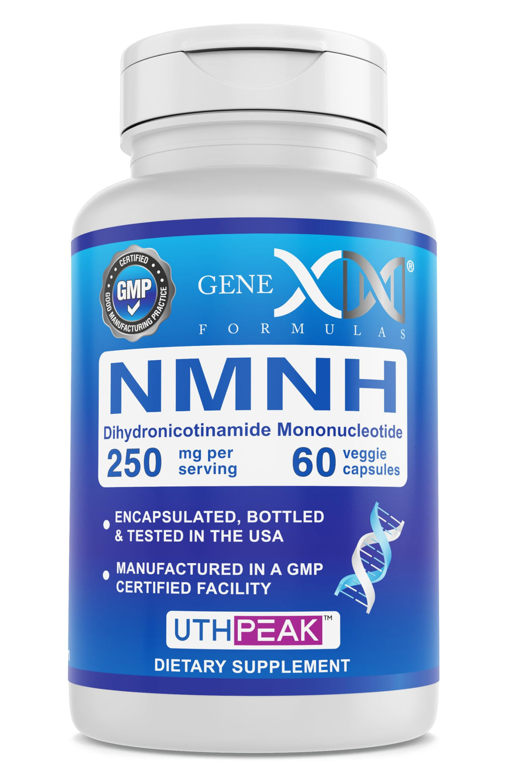 Genex Formulas 250mg NMNH (60 Capsules - 30 Servings) | Uthpeak™ NMNH (Dihydronicotinamide Mononucleotide) NAD+ Precursor for Healthy Aging - Non-GMO, Gluten-Free, Vegetarian