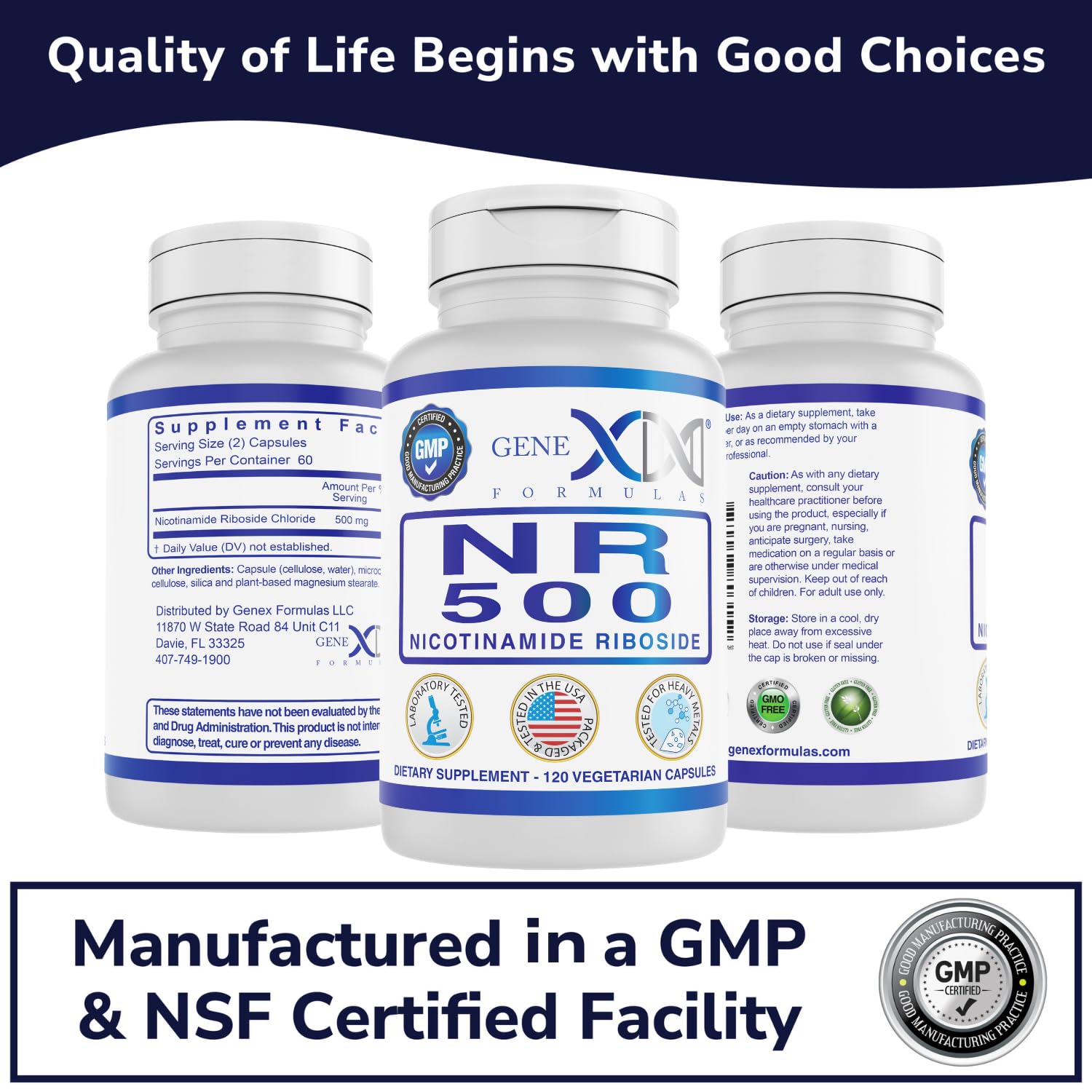 Genex NR Nicotinamide Riboside 500mg – NAD+ Precursor, 120 Caps, GMP-Certified