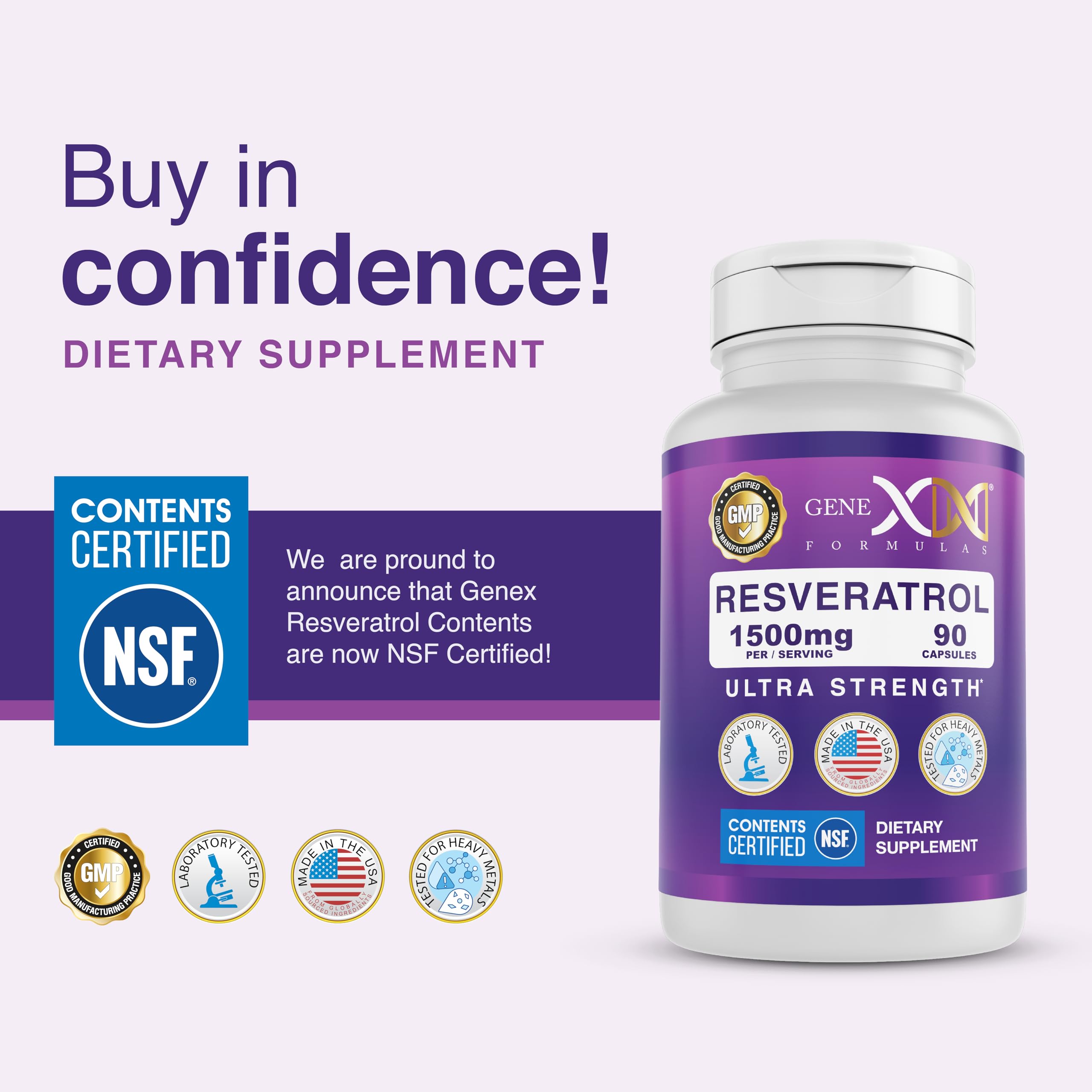Genex Formulas Resveratrol 1500 mg – NSF Certified, Gluten Free, 90 Count
