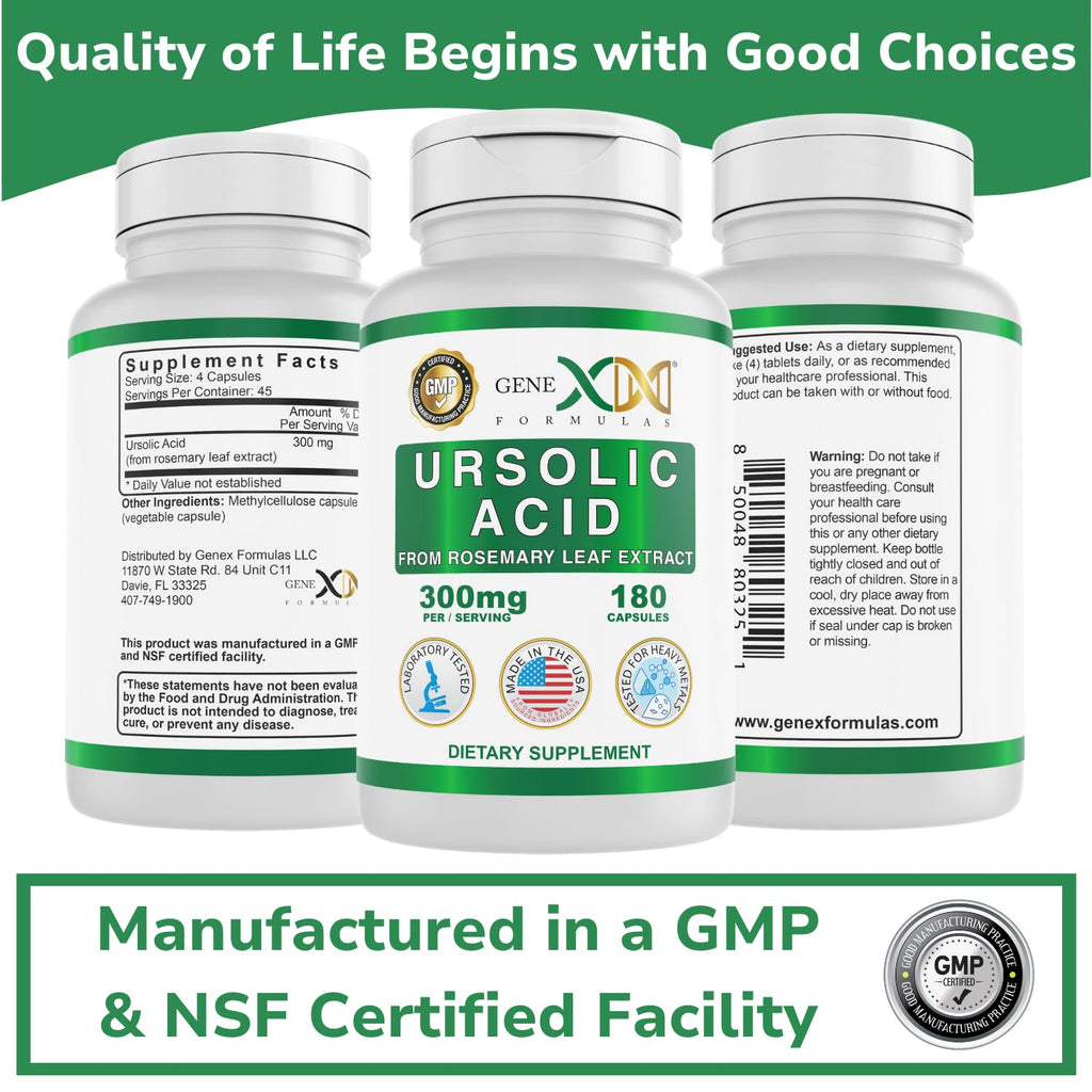Genex Formulas Ursolic Acid 300mg - 180 Capsules | Rosemary Sourced