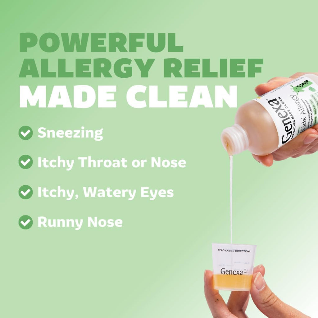 Genexa Kids Allergy Medicine | Clean Diphenhydramine Liquid for Ages 6+ | Vegan & Non-GMO