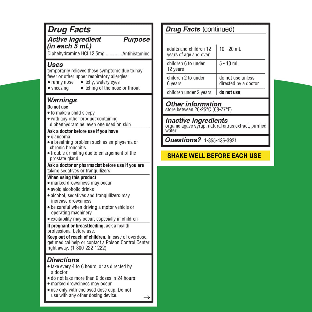 Genexa Kids Allergy Medicine | Clean Diphenhydramine Liquid for Ages 6+ | Vegan & Non-GMO