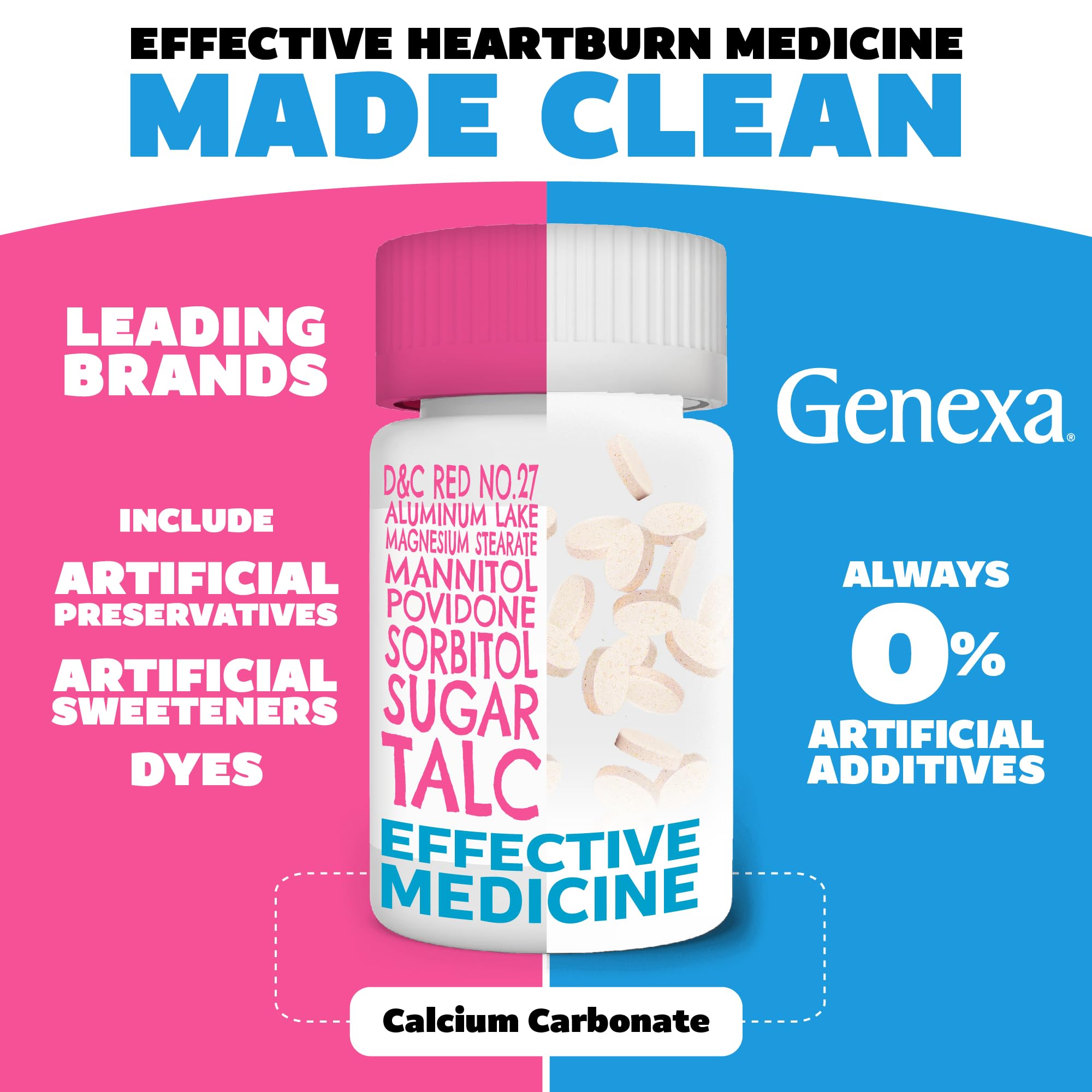 Genexa Kids' Clean Tummy Relief | Dye-Free Berry Chewables for Ages 2-11 | 500 mg Calcium Carbonate