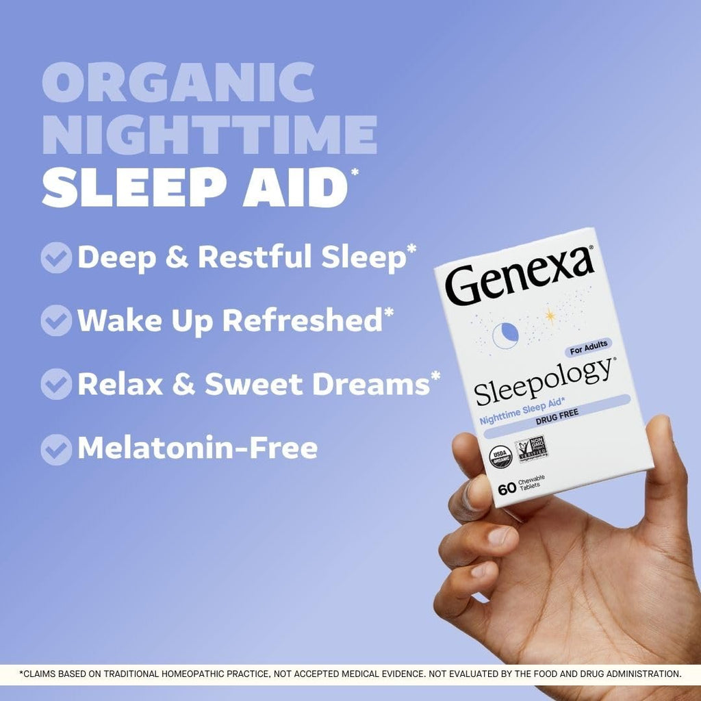 Genexa Sleepology for Adults — Melatonin-Free Sleep Aid | Organic, Vanilla & Lavender Flavor