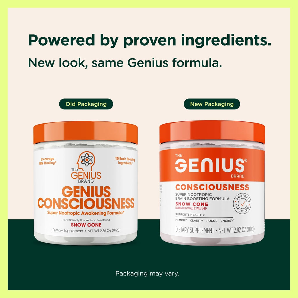 The Genius Brand Genius Consciousness – All-in-One Brain Health Supplement for Clarity, Focus & Creativity | Snow Cone | 15 Servings