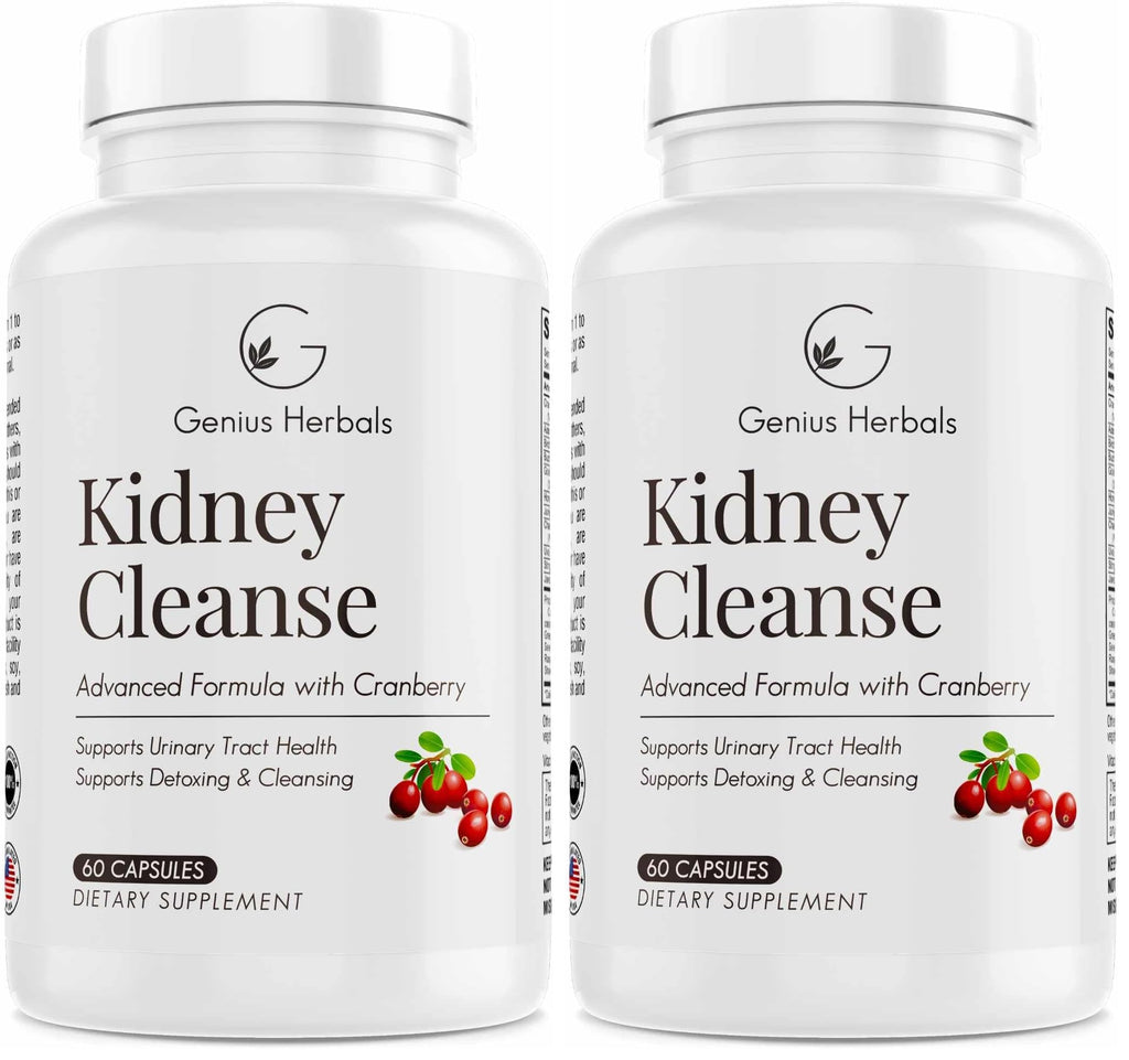 Genius Herbals Kidney Cleanse Advanced Formula with Cranberry Extract - 60 Capsules (Pack of 2)