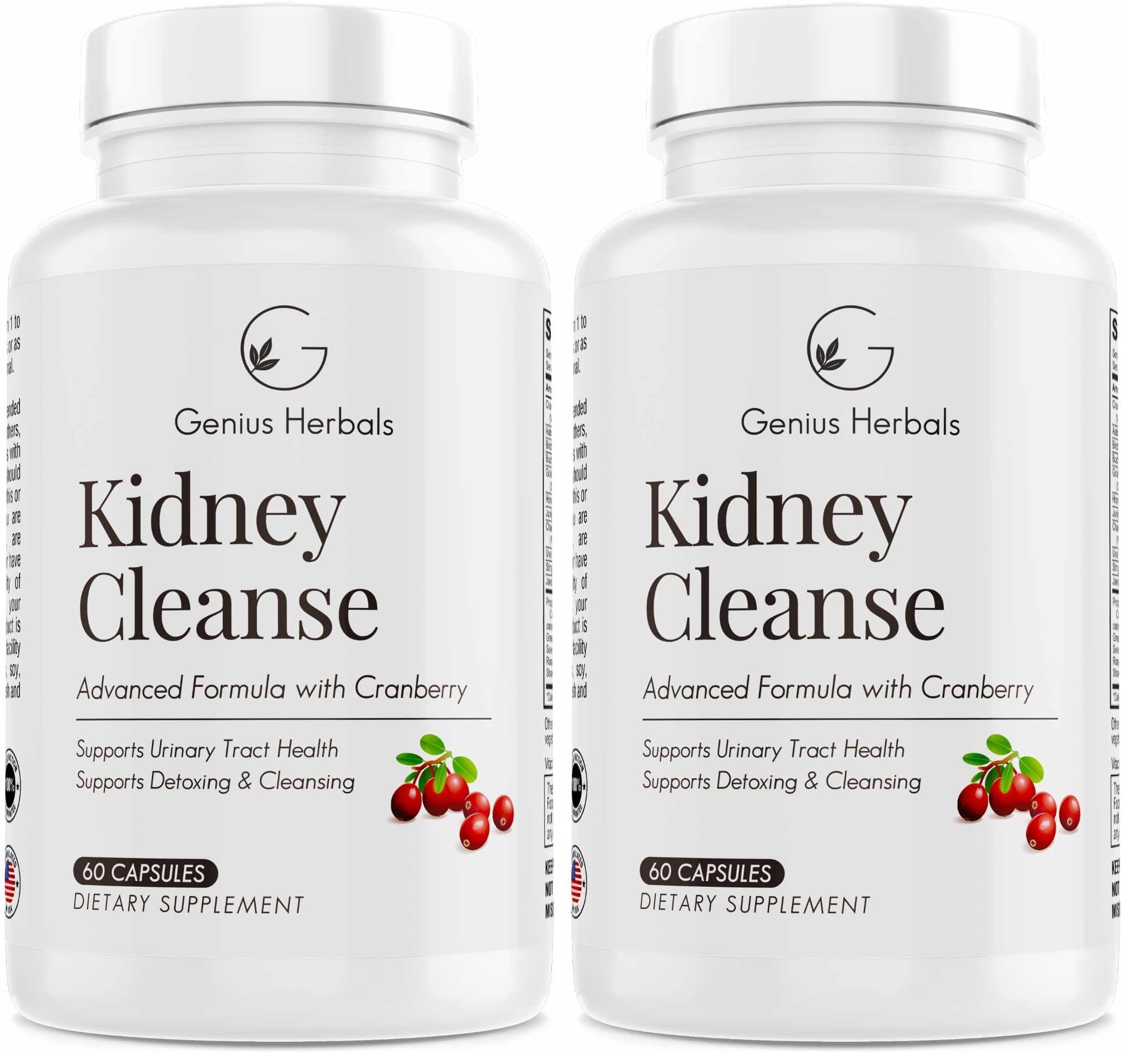 Genius Herbals Kidney Cleanse Advanced Formula with Cranberry Extract - 60 Capsules (Pack of 2)