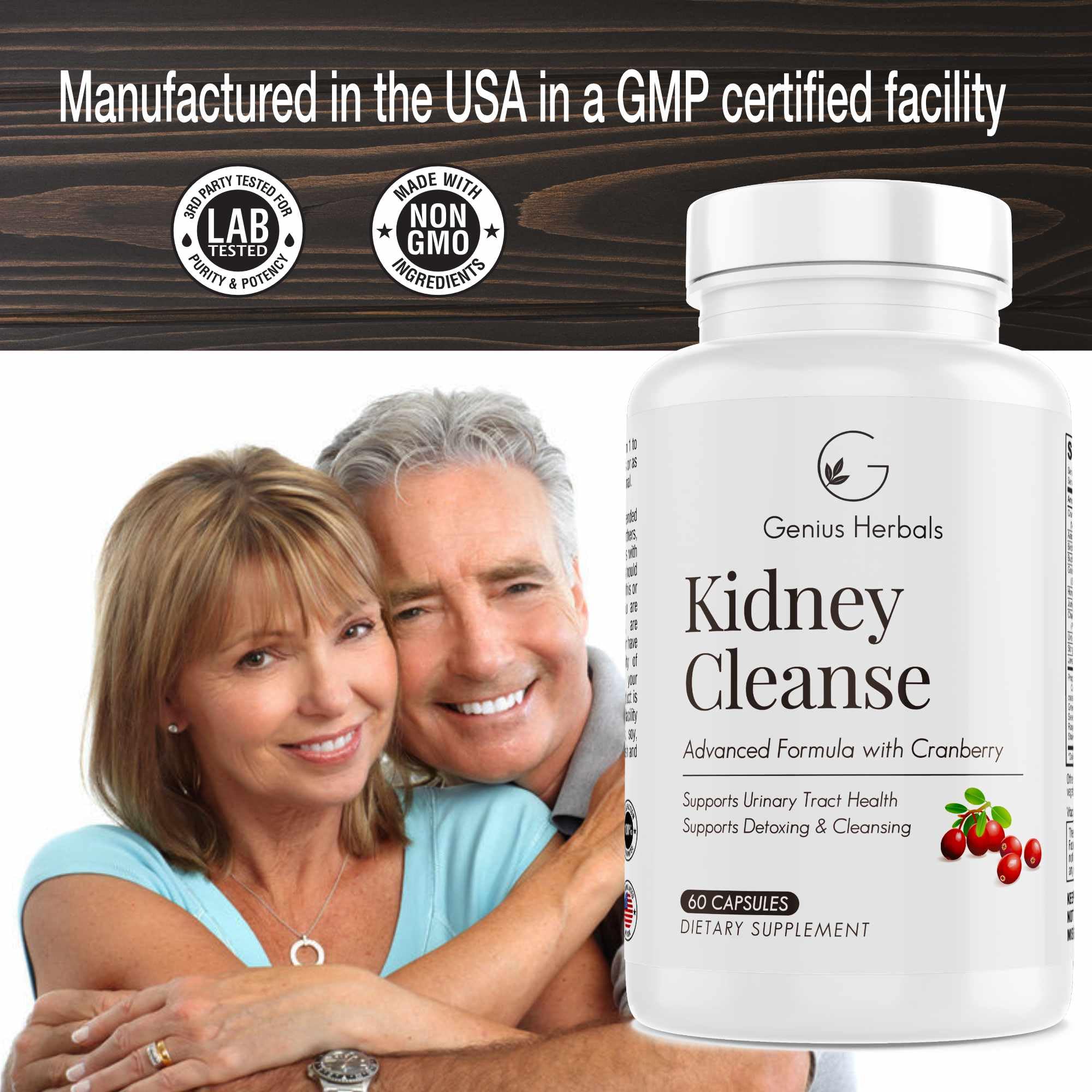 Genius Herbals Kidney Cleanse Advanced Formula with Cranberry Extract - 60 Capsules (Pack of 2)