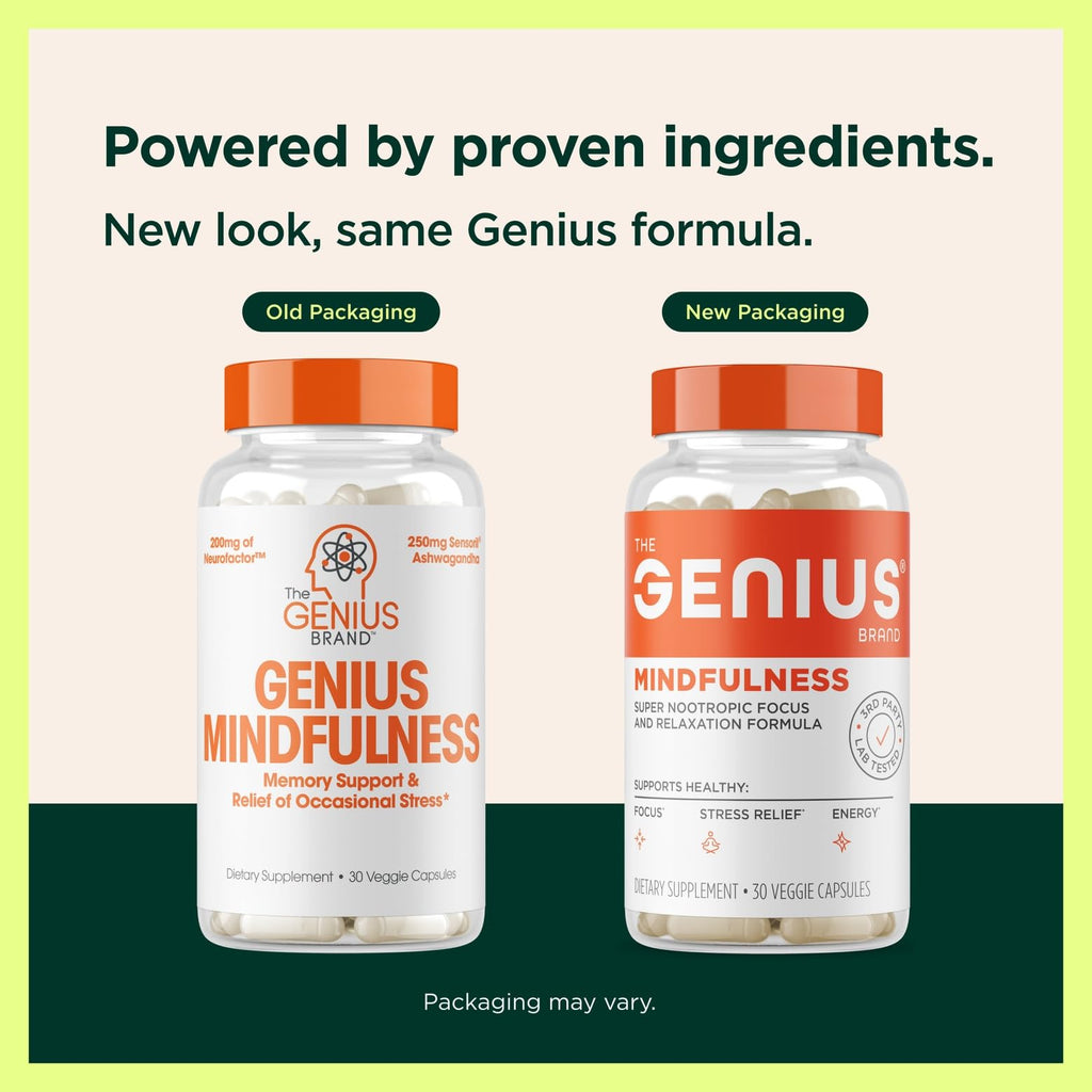 The Genius Brand Genius Mindfulness – Brain Health Supplement for Calm, Focus & Memory | 30 Veggie Pills