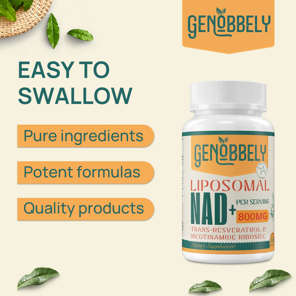 GENOBBELY 800 mg Liposomal NAD+ Supplement - NR 200 mg & Trans-Resveratrol 100 mg - 60-Day Supply