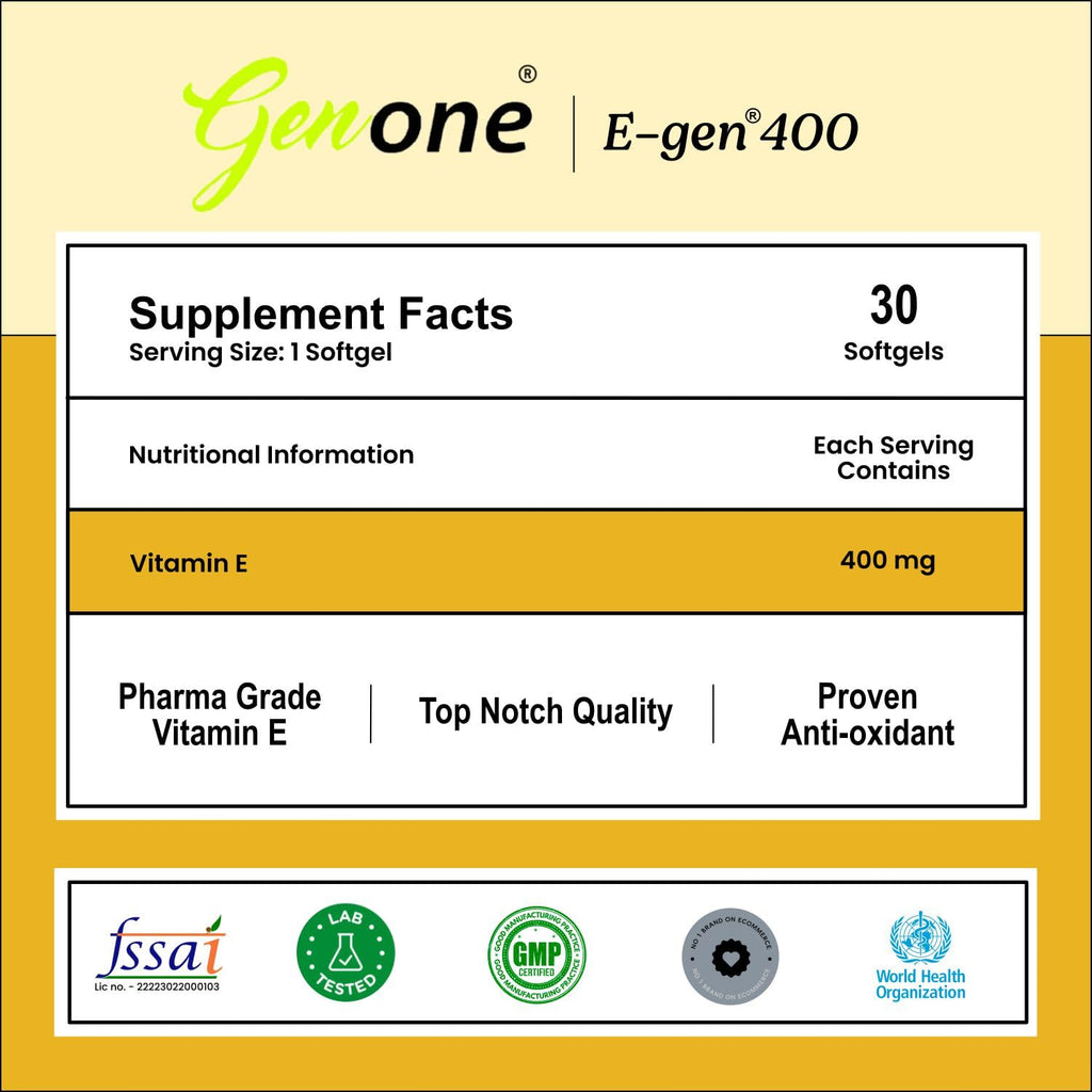 Genone E-Gen 400 Vitamin E Capsules – Glowing Skin & Hair Nutrition (30 Capsules)