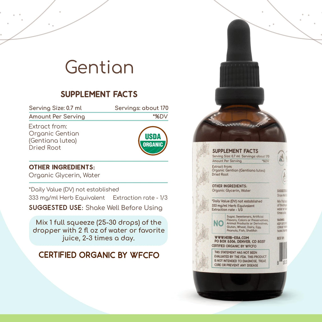 Gentian B120 Alcohol-Free Herbal Tincture – Organic Gentian Root 4 oz