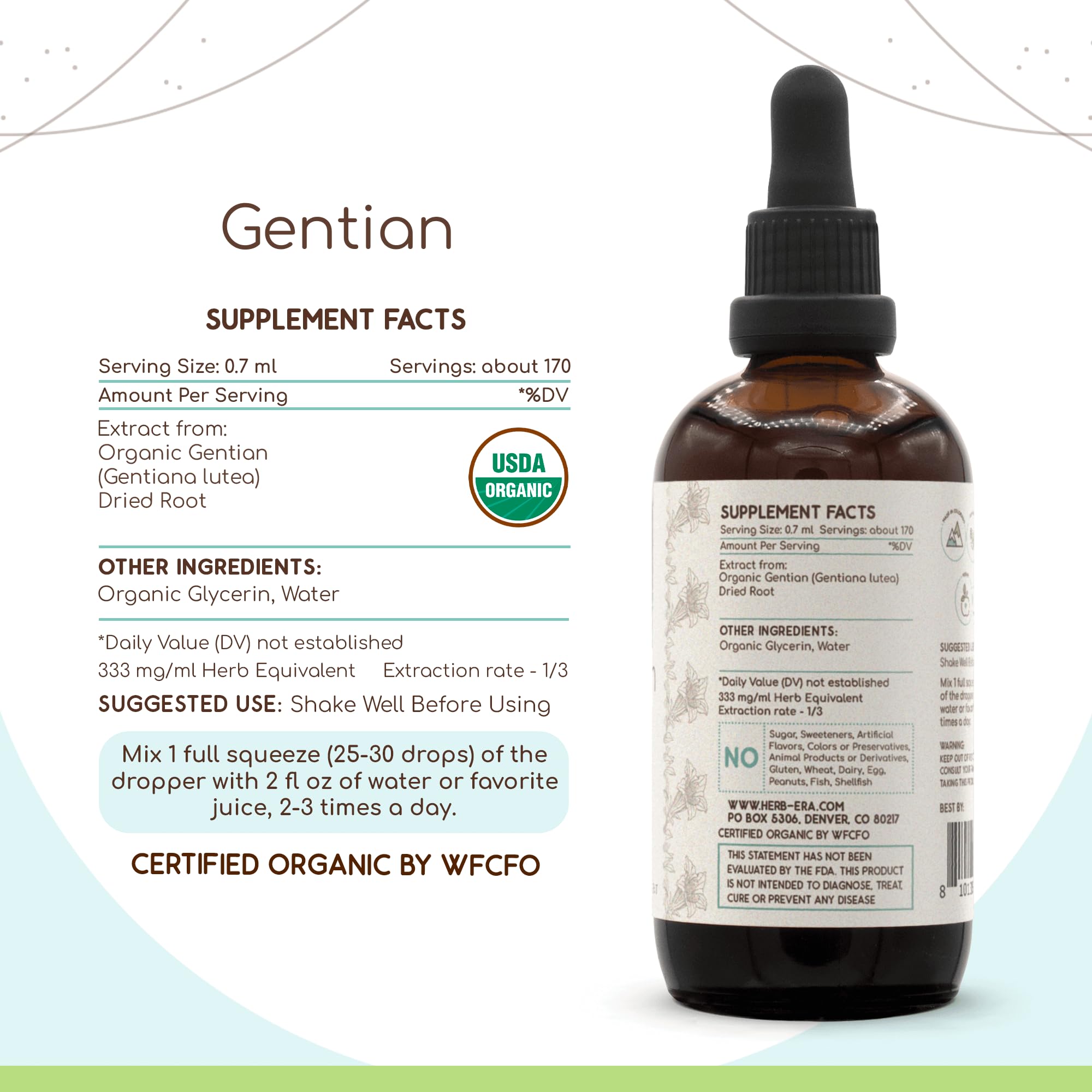 Gentian B120 Alcohol-Free Herbal Tincture – Organic Gentian Root 4 oz