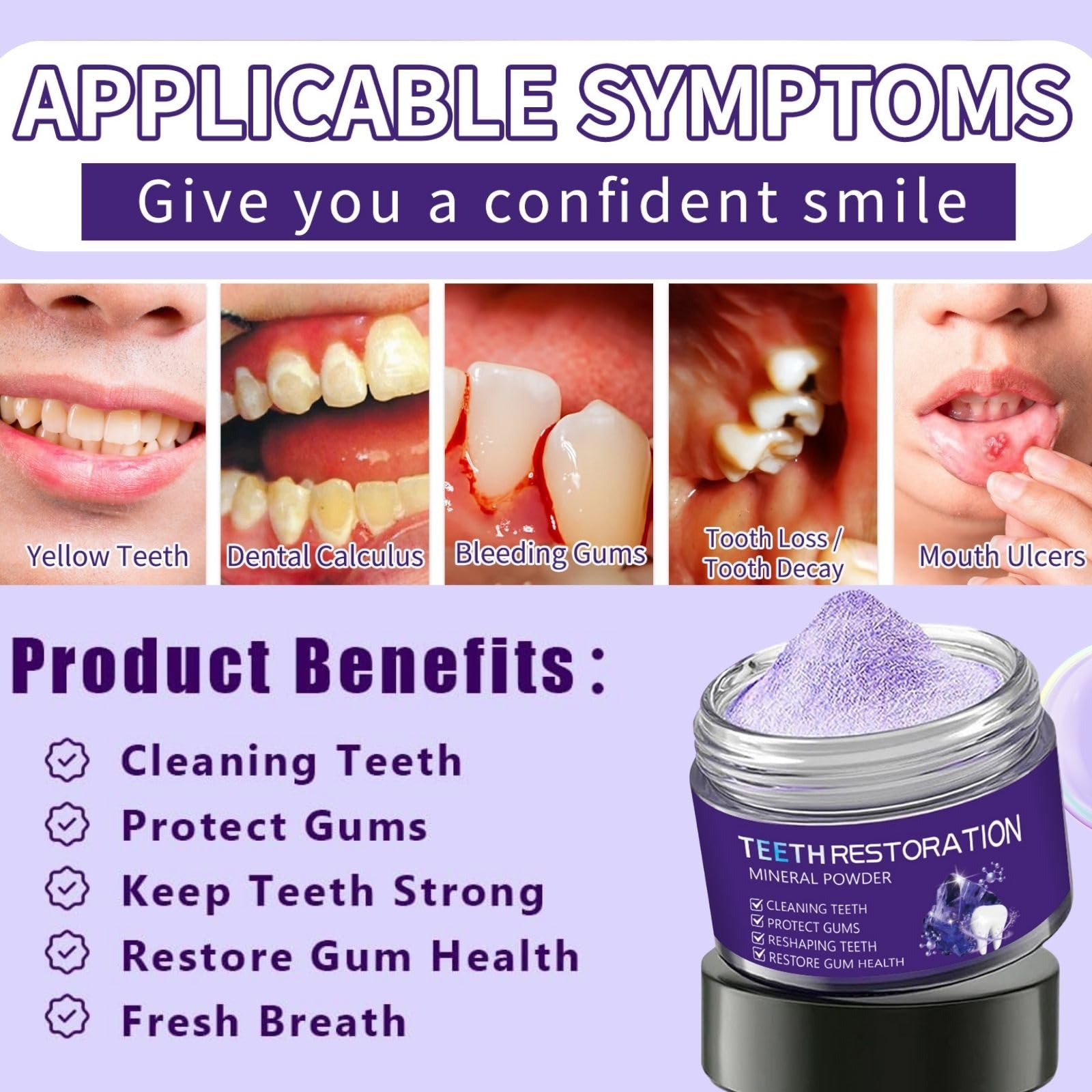 2Pcs Teeth Mineral Powder – Mineral Tooth Powder | Freshen Breath, No Sensitivity