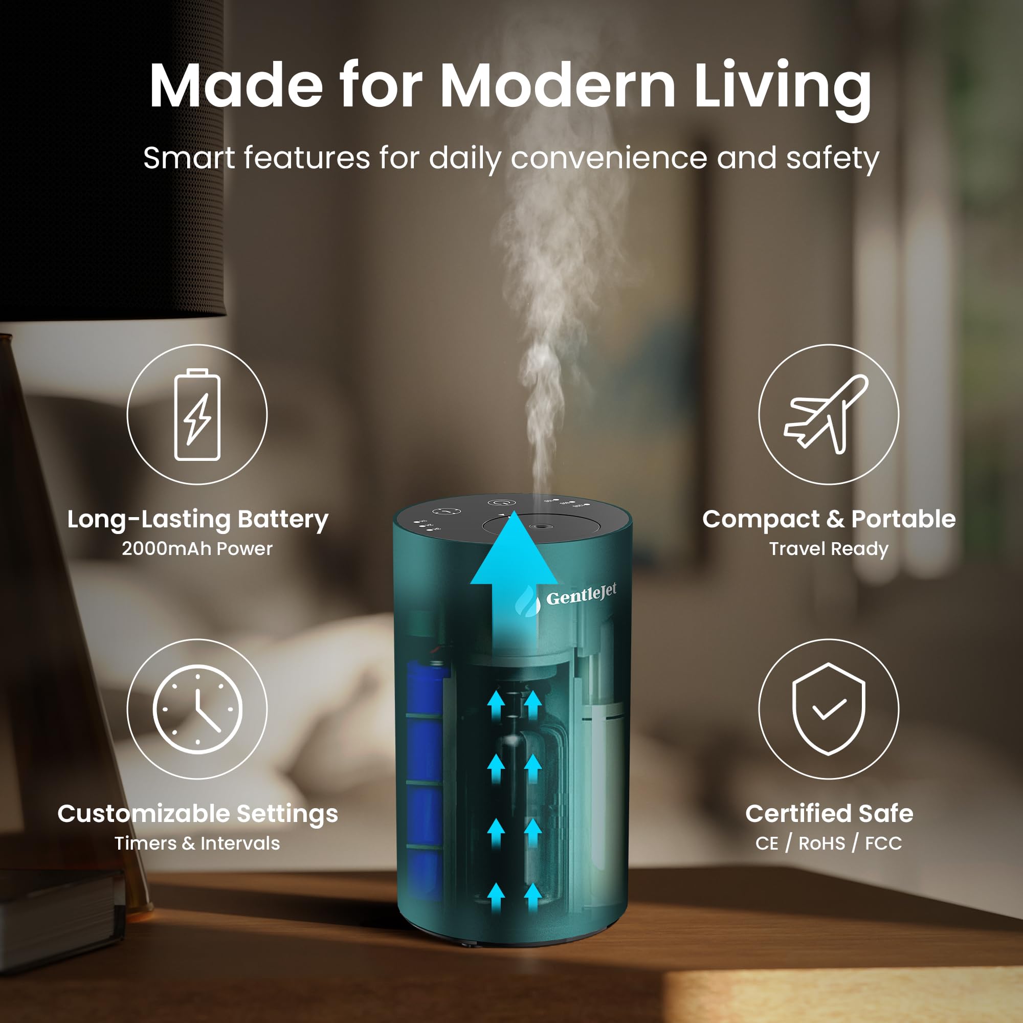 GentleJet LiteMist Waterless Essential Oil Diffuser – Aluminum, USB-C Rechargeable, 0.7oz Bottle