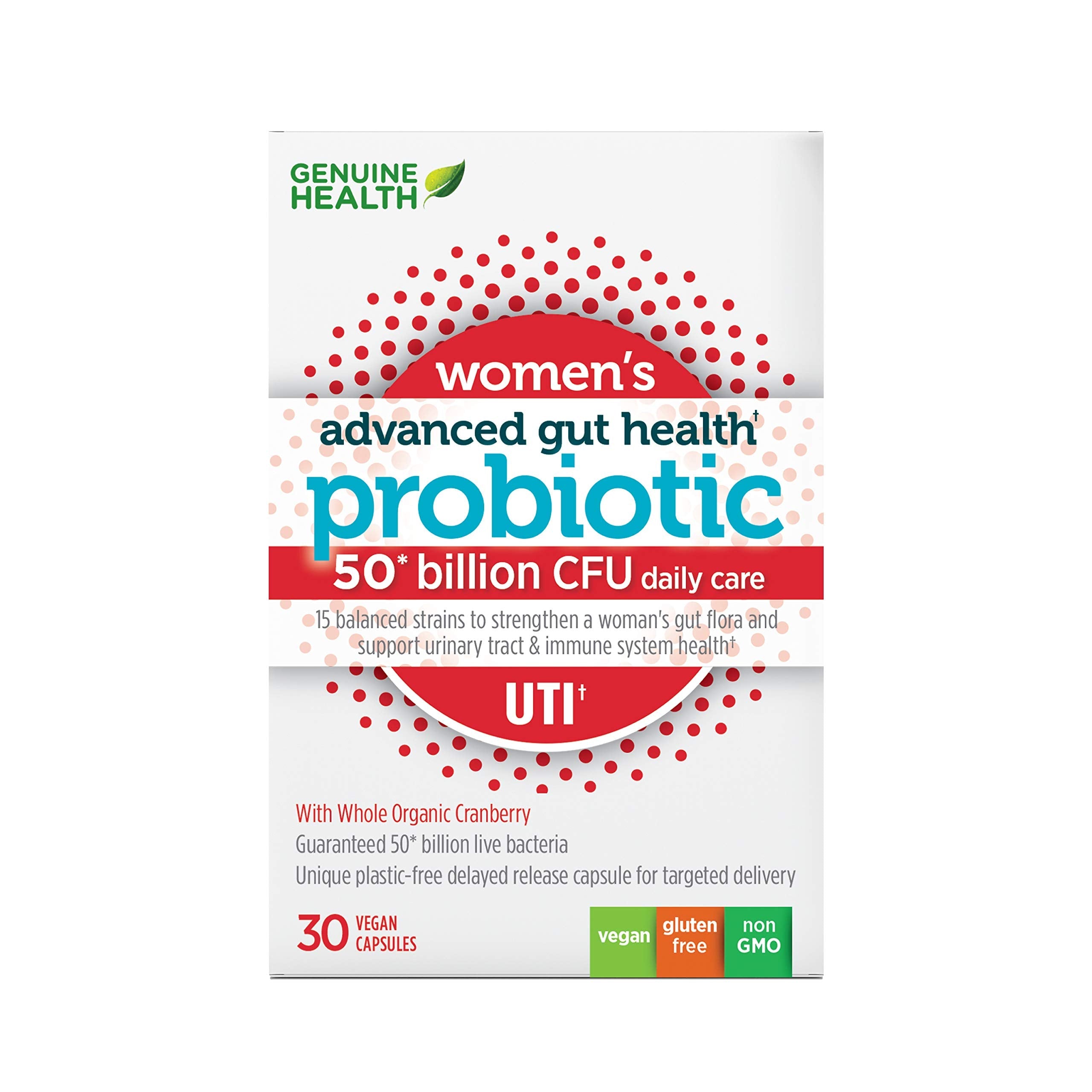 Genuine Health Women's Daily Probiotic for UTI Support – Cranberry, 30 Capsules