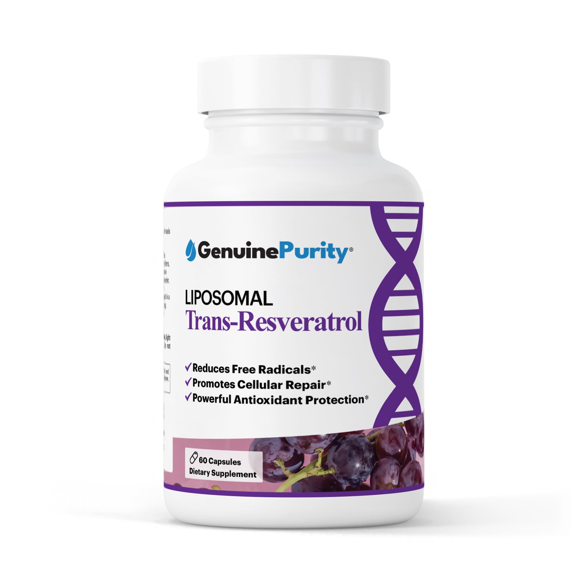 GenuinePurity Liposomal Trans-Resveratrol 500mg | Activates Sirtuins | Vegan, Gluten Free | USA Made | 60 Capsules