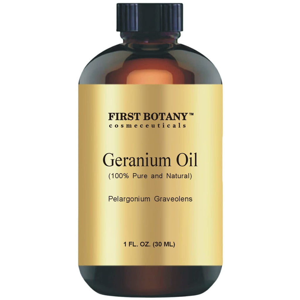First Botany 100% Pure Geranium Essential Oil - Premium Geranium Oil for Aromatherapy, Massage, Topical & Household Uses - 1 fl oz