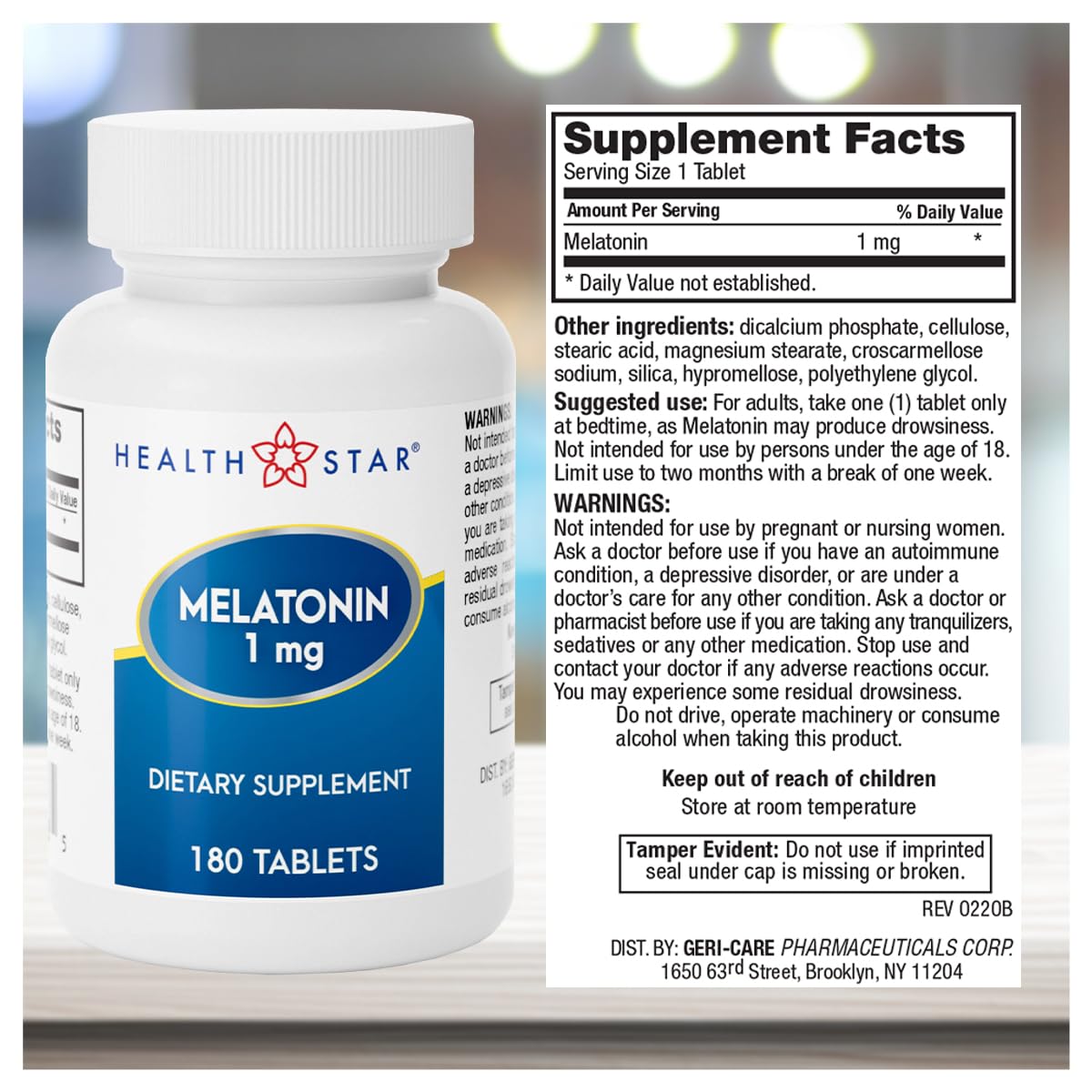 GeriCare Melatonin 1mg Sleep Support – Non-Habit Forming, Jet Lag Relief, 180 Tablets
