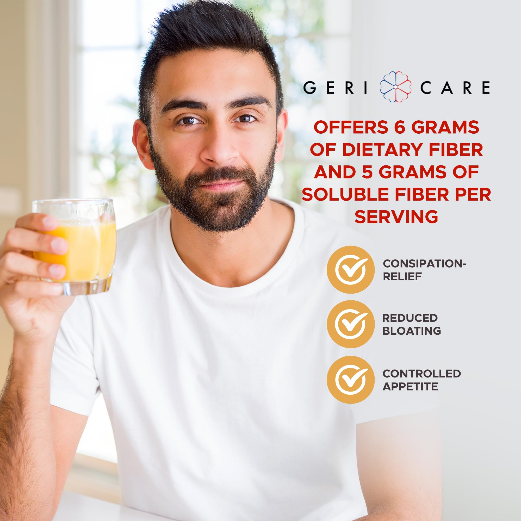 Geri-Mucil Psyllium Powder by GeriCare - 4-in-1 Orange Fiber Drink Mix, 13oz
