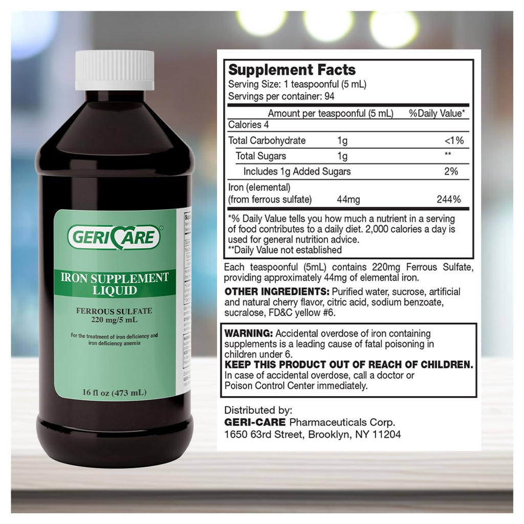 GeriCare 220 High Potency Liquid Iron | 220 mg/5 mL for Adults | Pack of 1