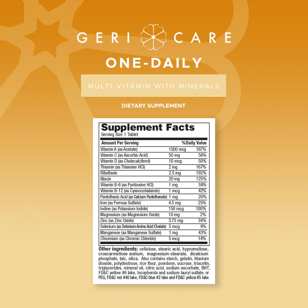 GeriCare One-Daily Multivitamin & Minerals – 200 Count Dietary Supplement Tablets (Pack of 1)