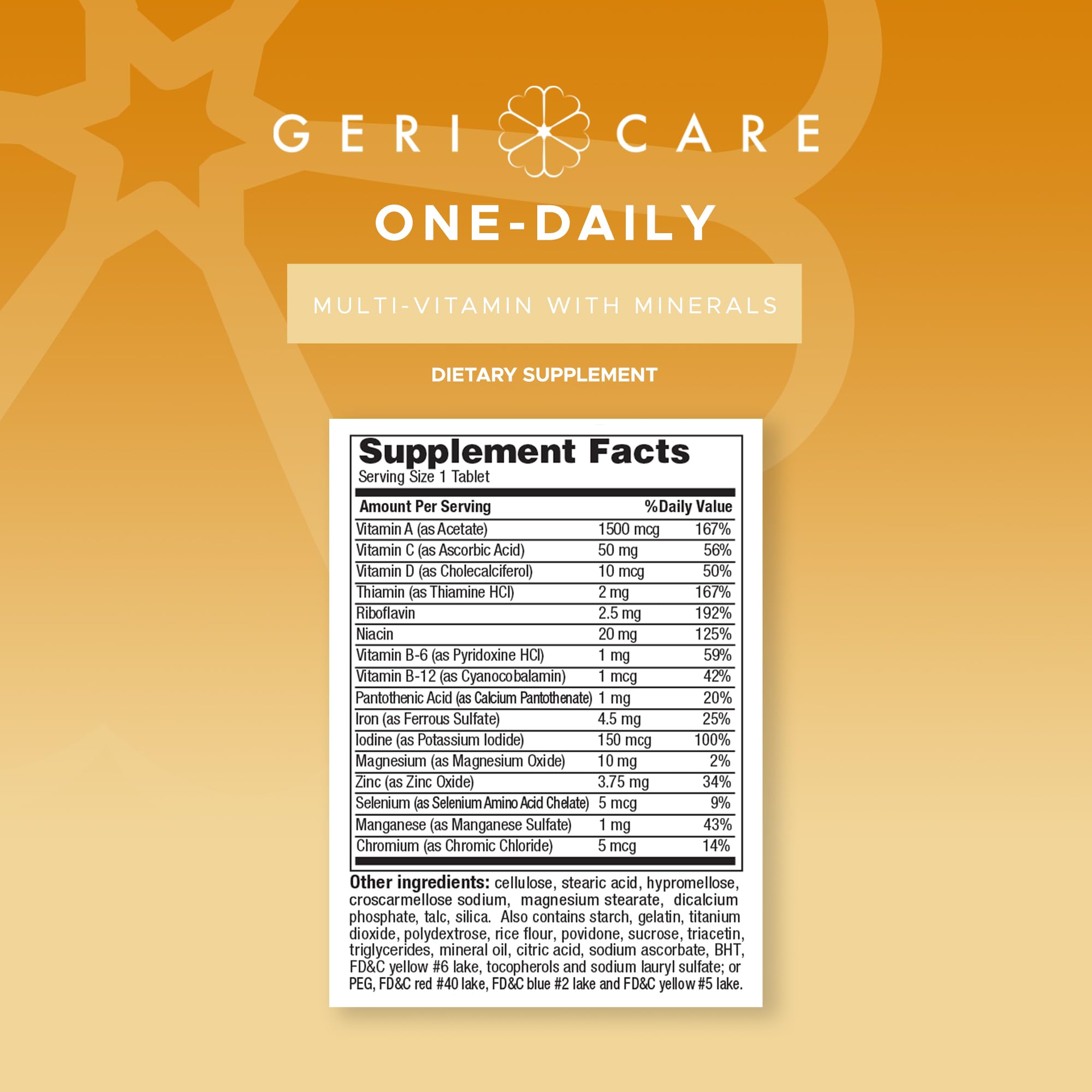 GeriCare One-Daily Multivitamin & Minerals – 200 Count Dietary Supplement Tablets (Pack of 1)