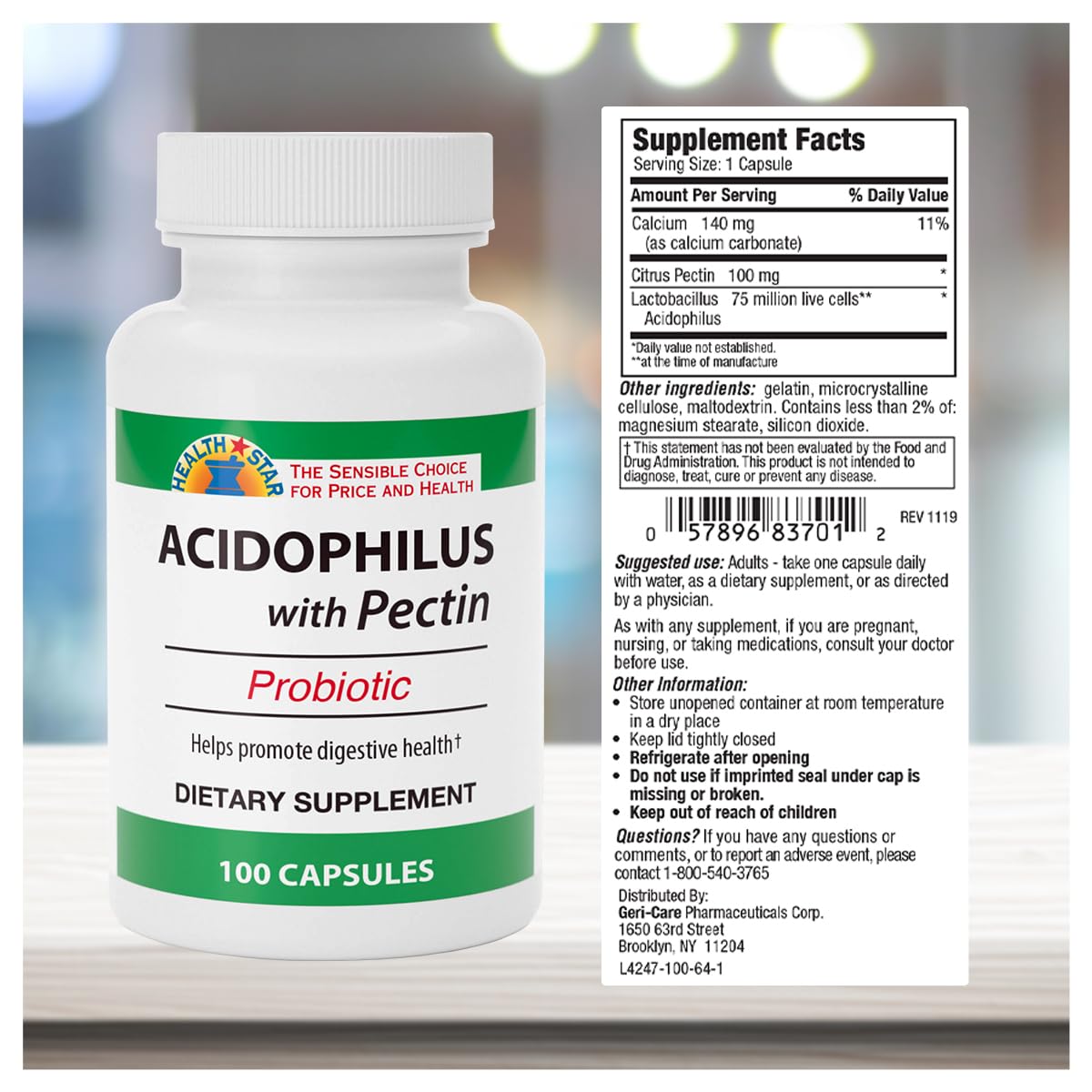 GeriCare Acidophilus with Pectin Probiotic Capsules – Digestive Health, Immunity & Bone Support | 100 Count