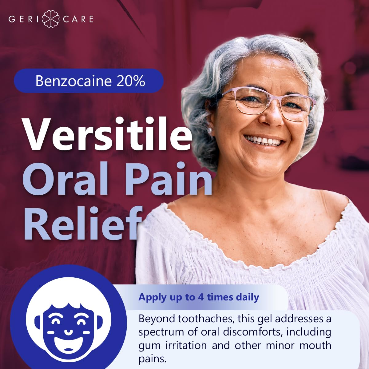 GeriCare Benzocaine 20% Maximum Strength Toothache & Oral Instant Pain Relief Gel 0.5 oz (Pack of 1) – Fast-Acting Numbing Pain Treatment
