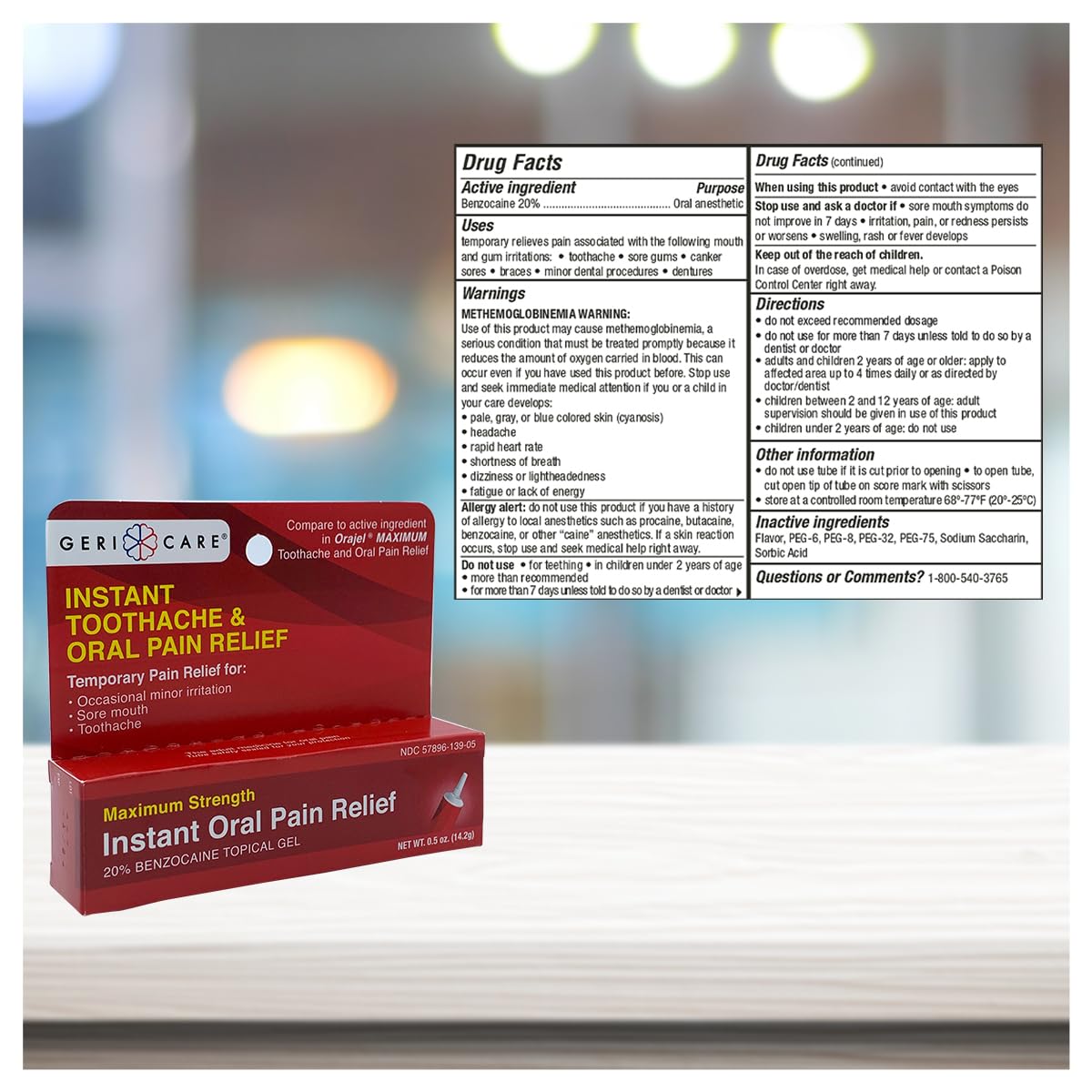 GeriCare Benzocaine 20% Maximum Strength Toothache & Oral Instant Pain Relief Gel 0.5 oz (Pack of 1) – Fast-Acting Numbing Pain Treatment