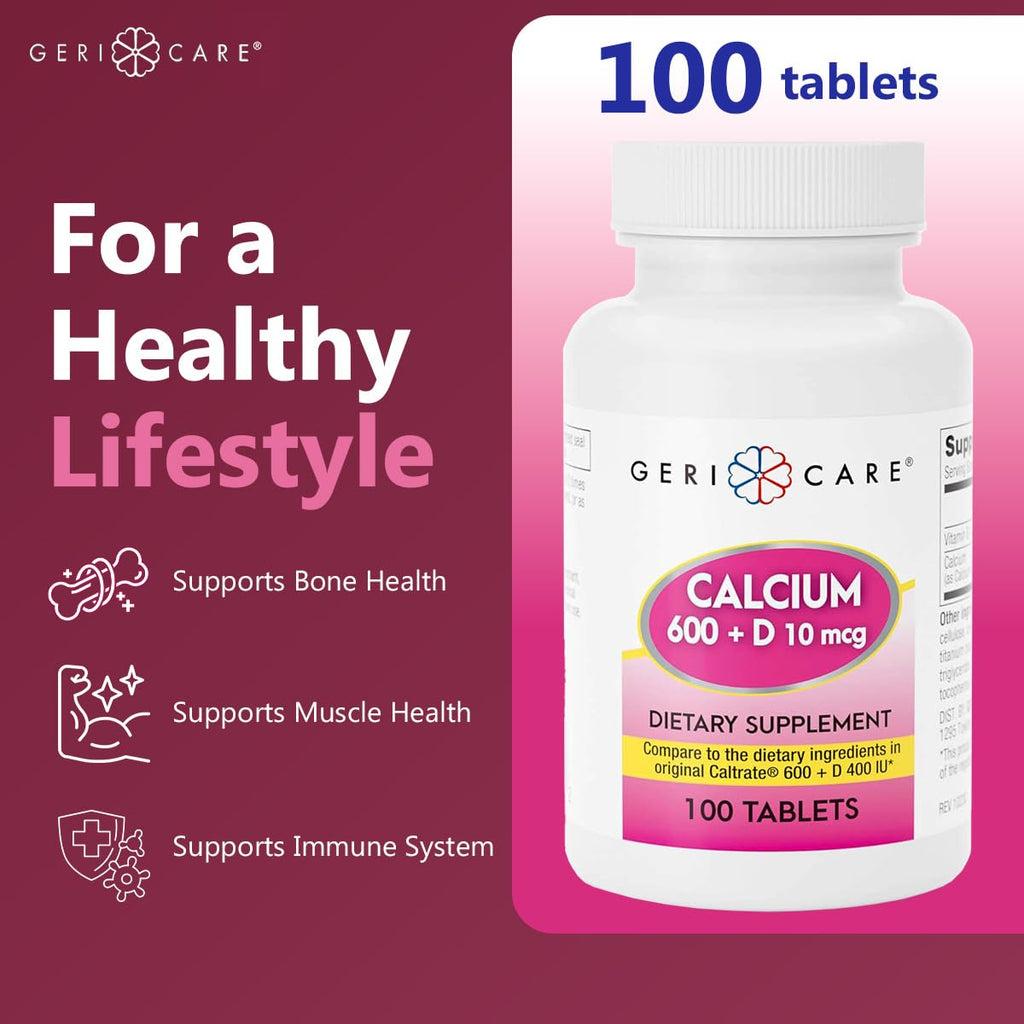 GeriCare Calcium 600mg + Vitamin D 400IU Tablets | Bone Health Support
