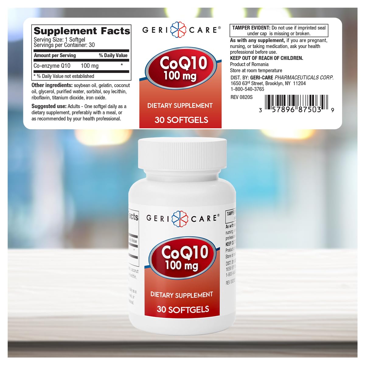 GeriCare CoQ10 100mg – Co-Enzyme Q10 Dietary Supplement, 30 Count