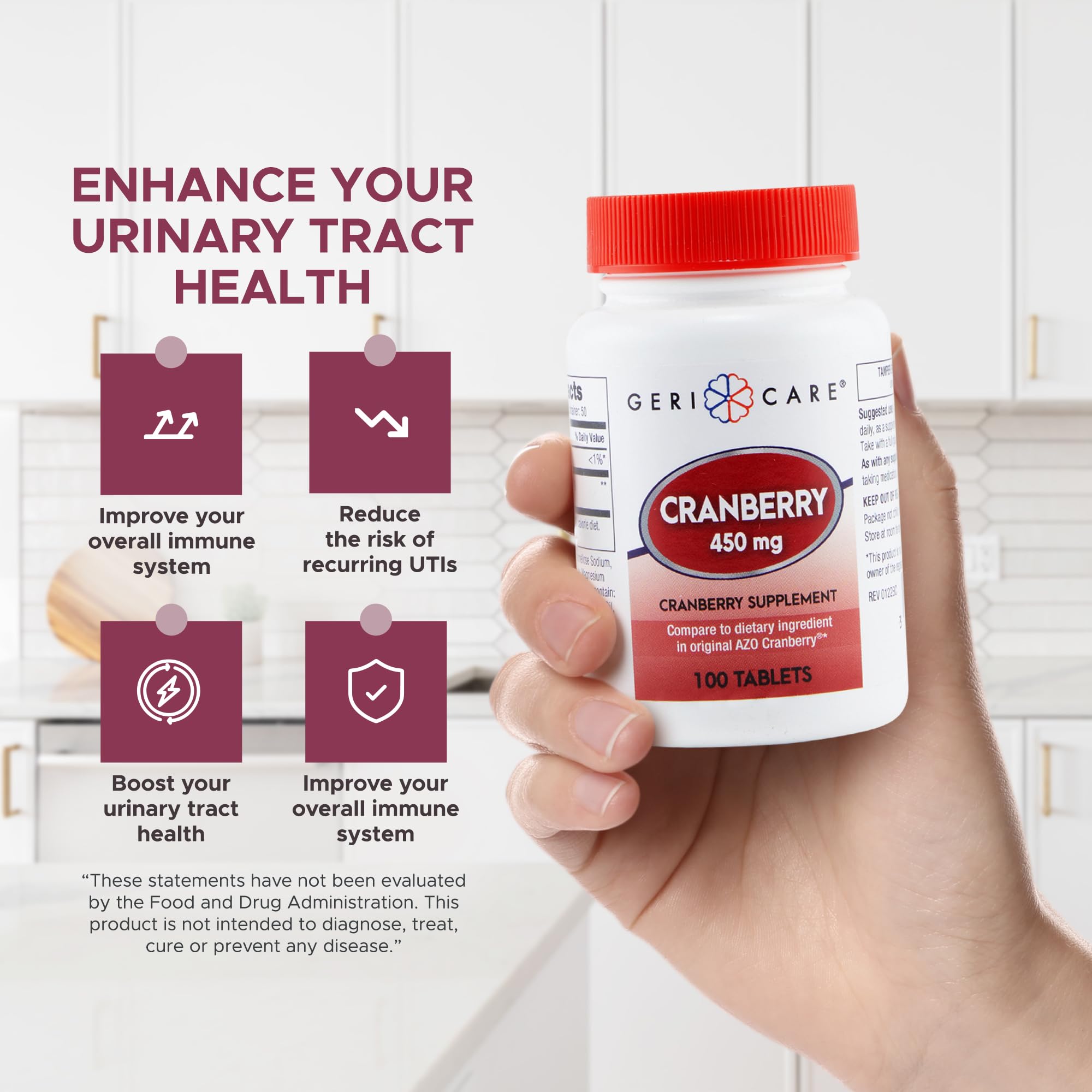 High-Potency Cranberry Supplement By GeriCare- 450mg Pure Cranberry Tablets For Urinary Tract Health- Natural UTI Prevention For Men & Women- GMO, Gluten & Dairy Free Cranberry Concentrate [100 Count]