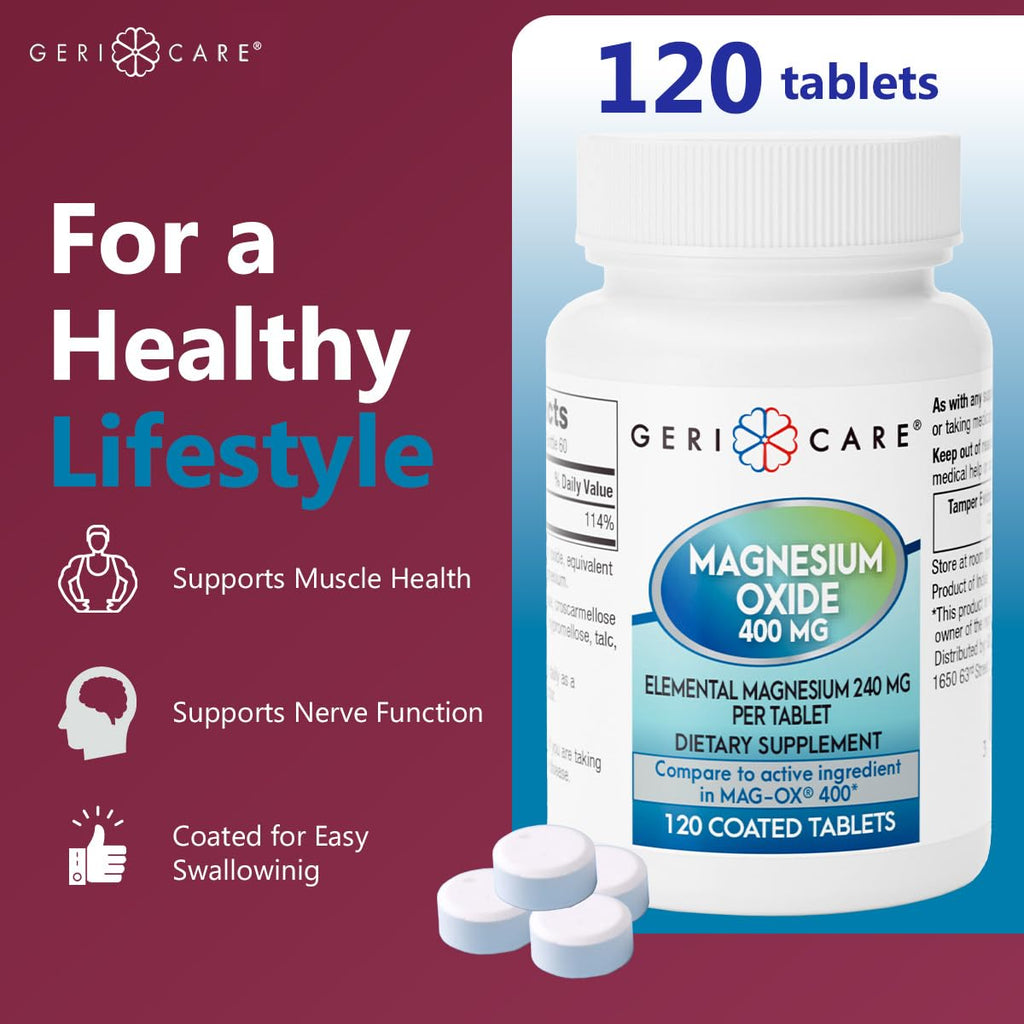GeriCare Magnesium Oxide 240 mg | 120 Coated Tablets – Essential Mineral Support