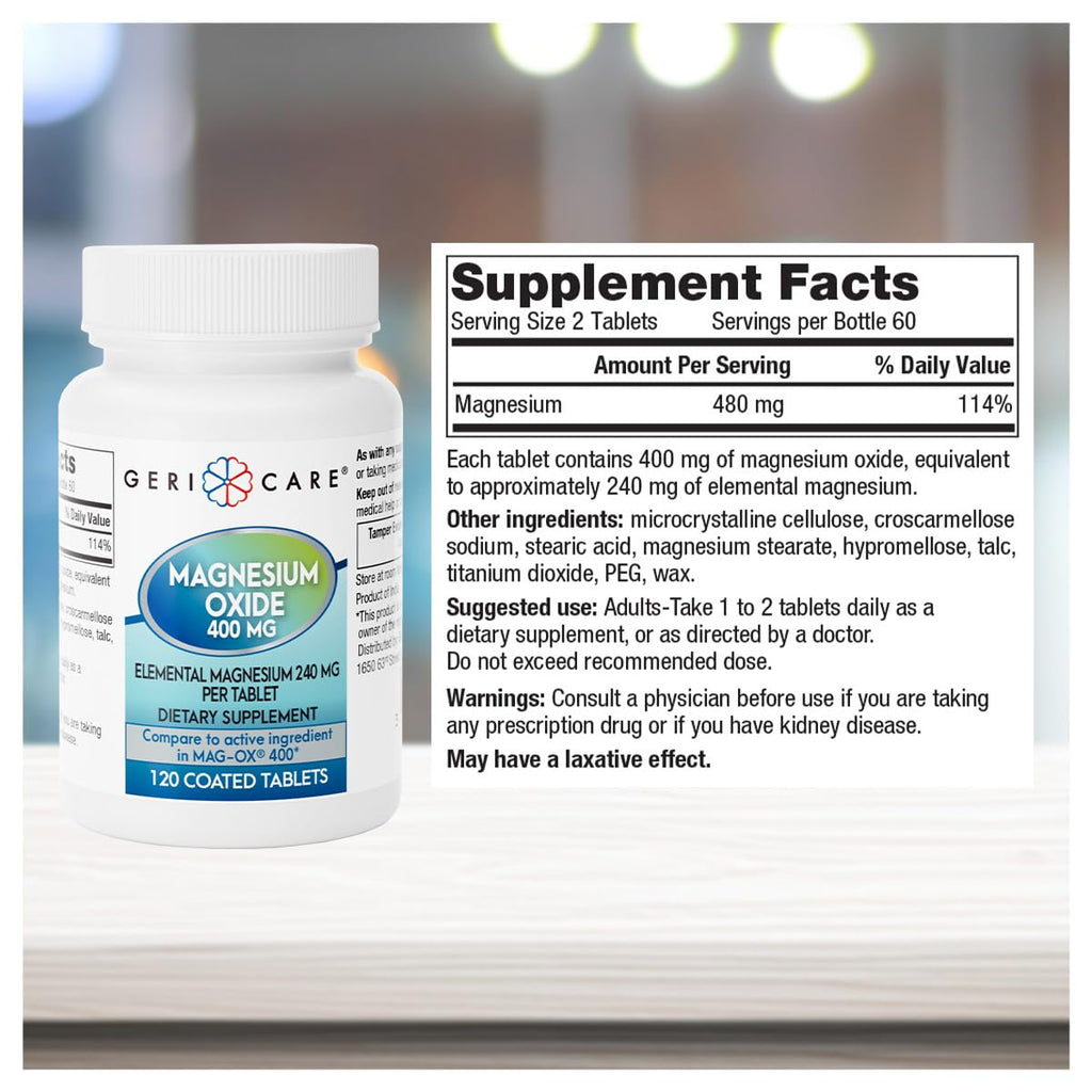 GeriCare Magnesium Oxide 240 mg | 120 Coated Tablets – Essential Mineral Support