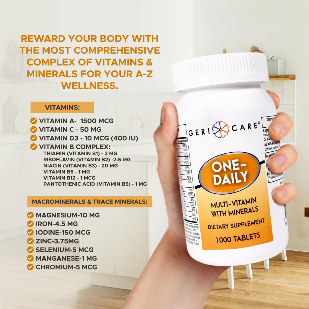 GeriCare One-Daily Multivitamins 1000 Tablets – High-Potency Vitamin & Mineral Supplement