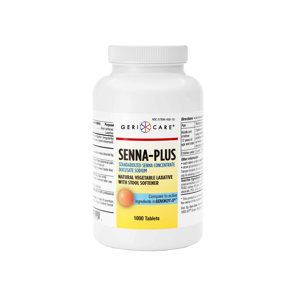 GeriCare Senna Plus Laxative Tablets 50 mg/8.6 mg – 1000 Tablets | Docusate Sodium + Sennosides