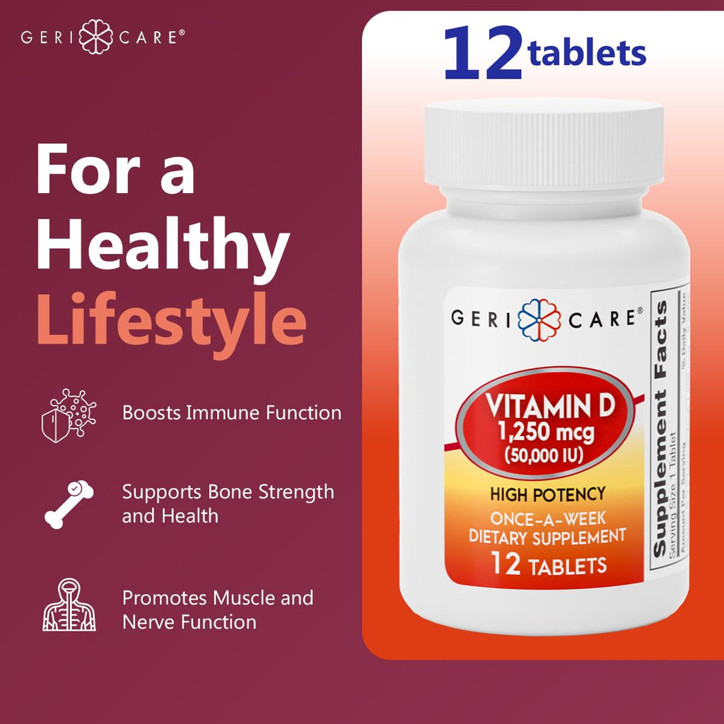 GeriCare Vitamin D 50,000 IU High Potency – Weekly 12 Count (Pack of 2) – Bone, Muscle & Immunity Support
