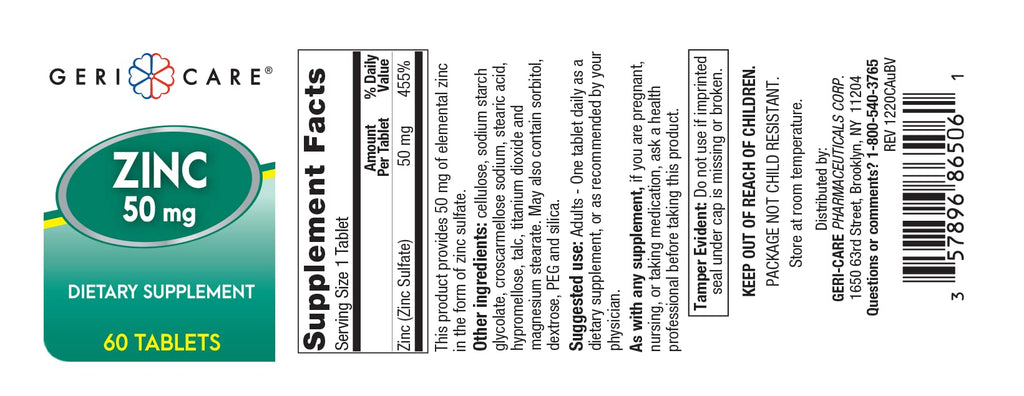 GeriCare Zinc Sulfate 220mg – 60 Count Dietary Supplement