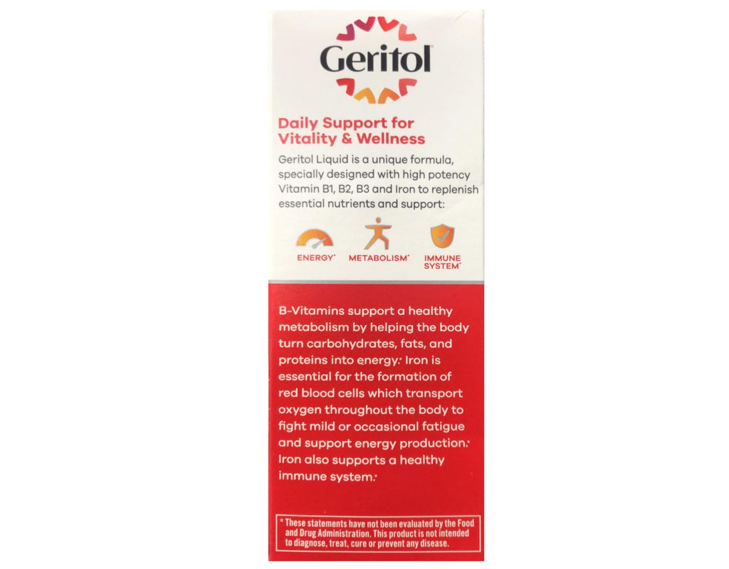 Geritol Liquid Energy Support B-Vitamins 12 oz (Pack of 2) | Iron & Potent B-Vitamins