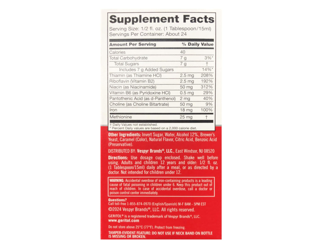 Geritol Liquid Energy Support B-Vitamins 12 oz (Pack of 2) | Iron & Potent B-Vitamins