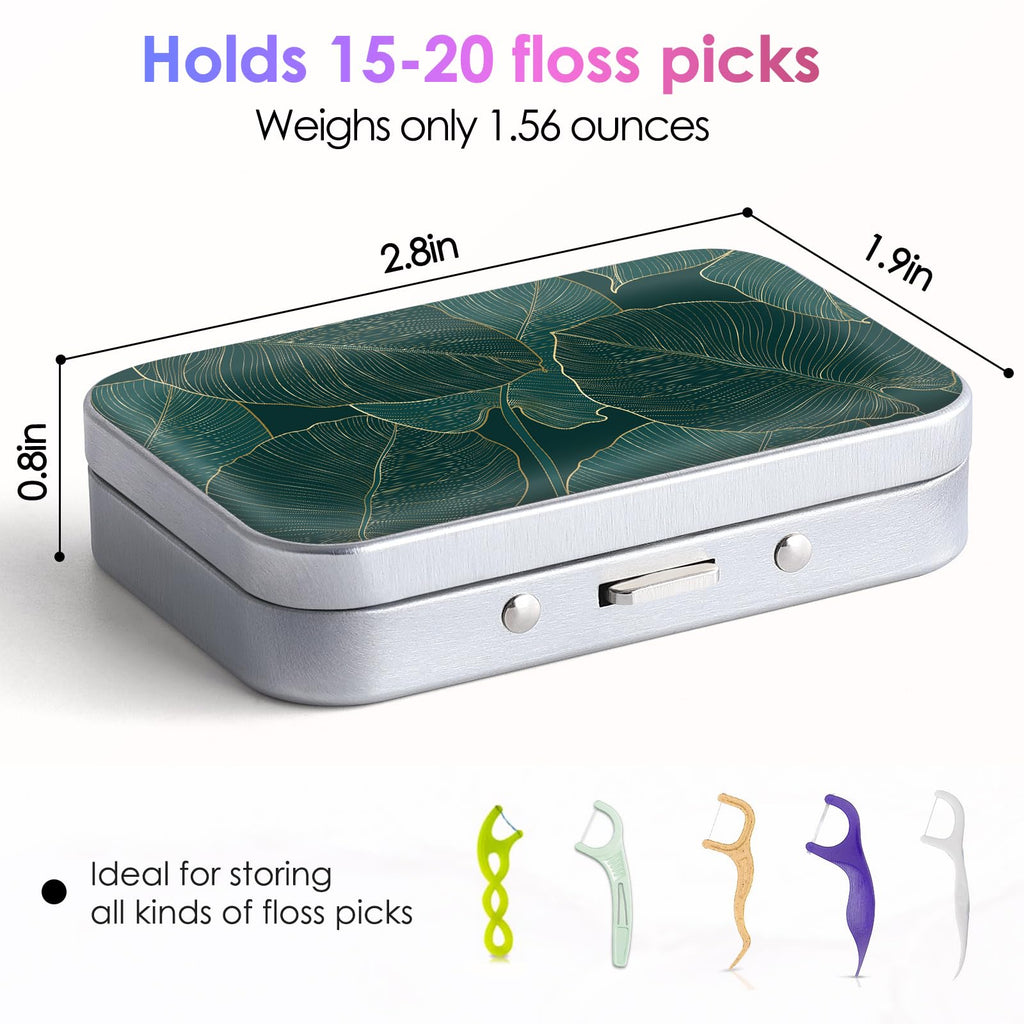 Gerkia Dental Floss Portable Case – Emerald Green Leaf | Travel Floss Dispenser with Built-in Mirror