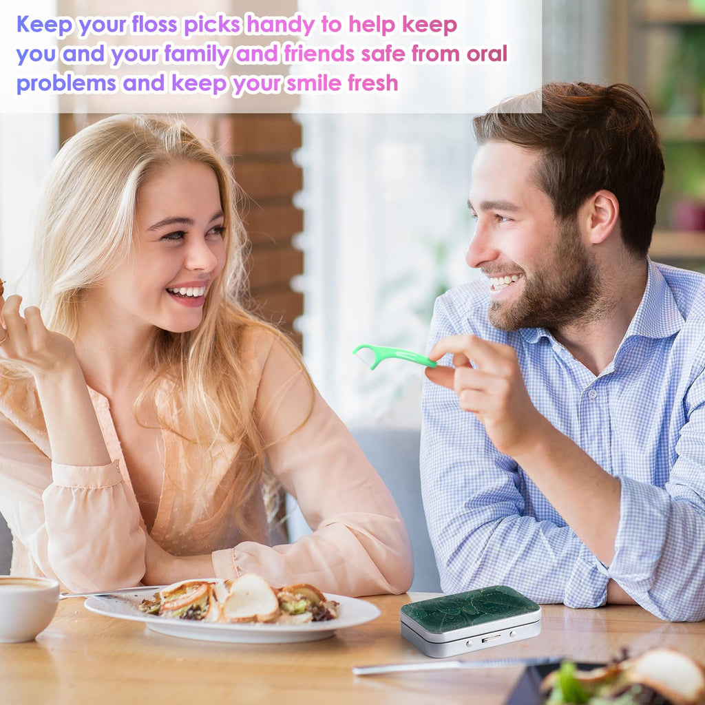 Gerkia Dental Floss Portable Case – Emerald Green Leaf | Travel Floss Dispenser with Built-in Mirror