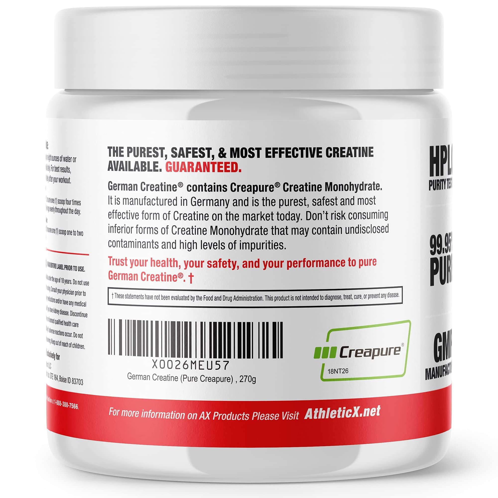 German Creatine Micronized Monohydrate Powder | 99.99% Creapure, Unflavored, 270g (54 Servings) – 3rd-Party Tested