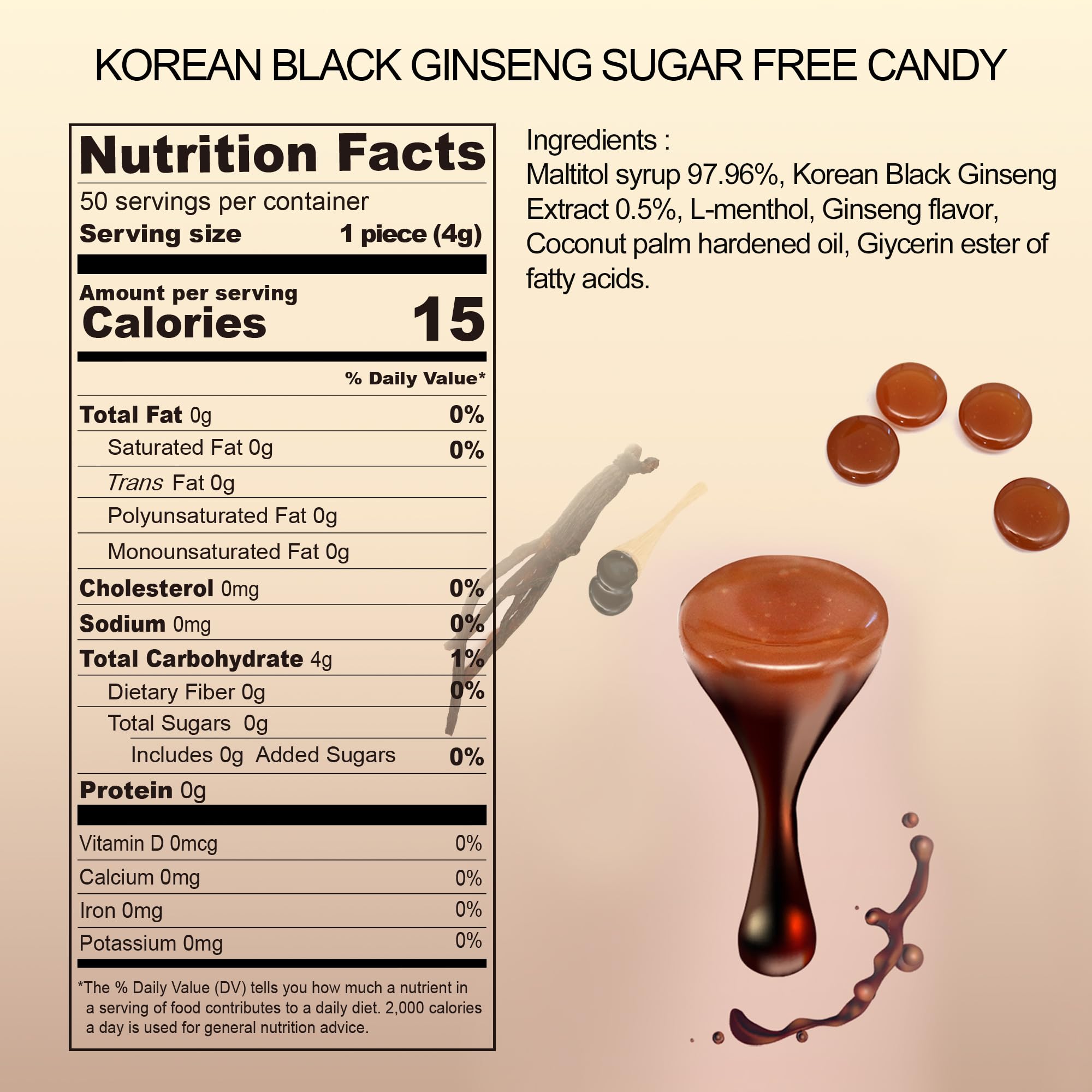 GeumHeuk Korean Panax Black Ginseng Candy – Sugar Free, No Corn Syrup, Energy Candy (400g)