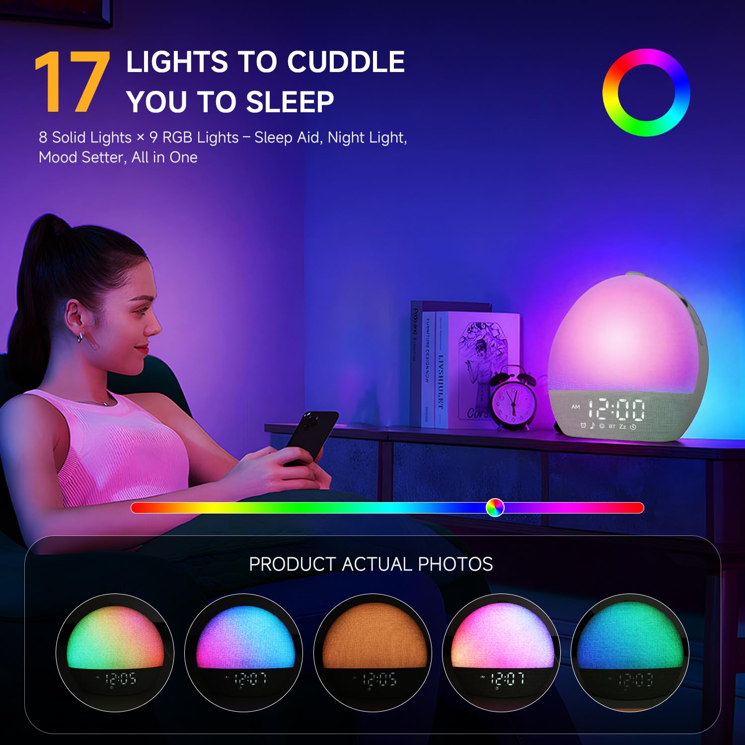 Geuuap Sunrise Alarm Clock – Natural Wake-Up Light & 30 Sleep Aids