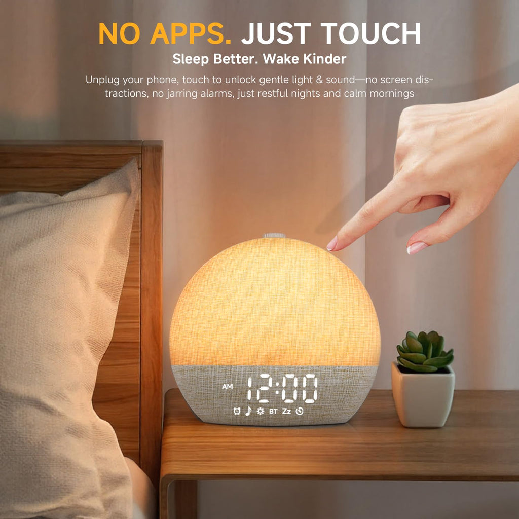 Geuuap Sunrise Alarm Clock – Natural Wake-Up Light, White Noise & Bluetooth Speaker (Khaki)