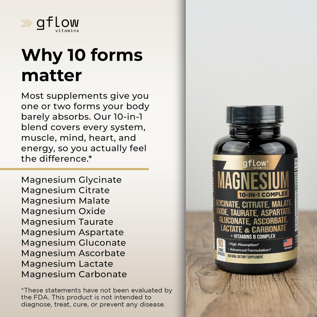 Gflow Magnesium Complex 10-in-1: Glycinate, Citrate, Malate + B Vitamins