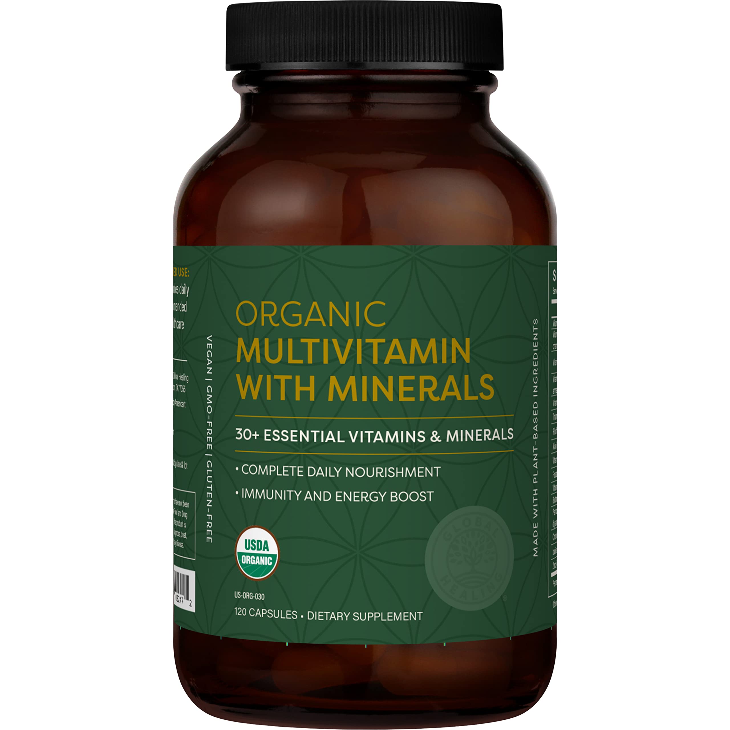 Global Healing Center USDA Organic Multivitamin – Women & Men, 120 Capsules